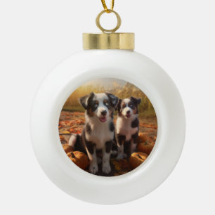 Boule En Céramique Chiots Berger Australien Délice d'Automne Citrouil