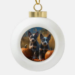 Boule En Céramique Chiots Blue Heeler Délice d'Automne Citrouille