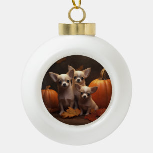 Boule En Céramique Chiots Chihuahua Délice d'Automne Citrouille