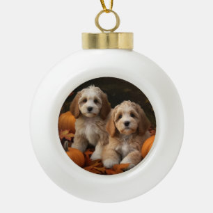 Boule En Céramique Chiots Cockapoo Délice d'Automne Citrouille 