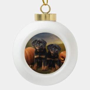 Boule En Céramique Chiots Rottweiler Délice d'Automne Citrouille