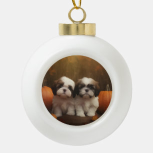 Boule En Céramique Chiots Shih Tzu Délice d'Automne Citrouille
