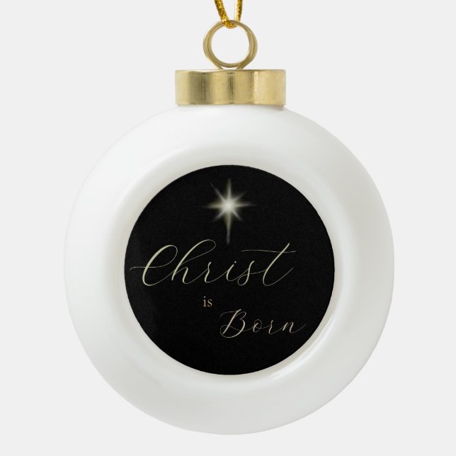 Boule En Céramique Christ est Né Étoile de Bethléem Religieux Noir (Devant)