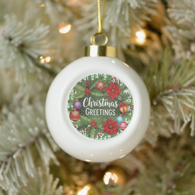 Boule En Céramique Christmas Holly Motif (Arbre)