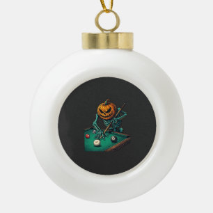 Boule En Céramique Citrouille d'Halloween squelette jouant au billard