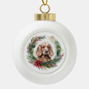 Boule En Céramique Cocker Spaniel Noël Wreath Festive Pup