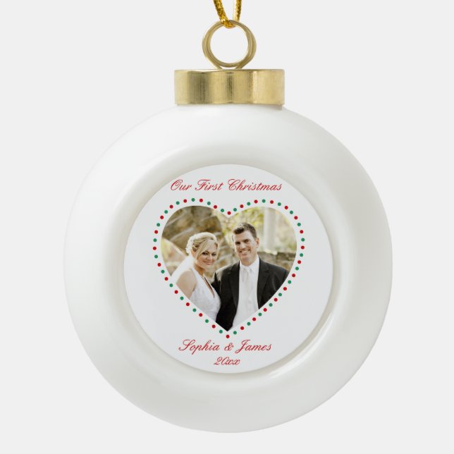 Boule En Céramique Coeur Premier Noël Ensemble Bal Ornament (Devant)