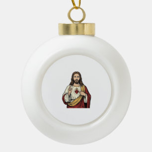 Boule En Céramique Cœur Sacré de Jésus Gravure Vintage Art Vectoriel_