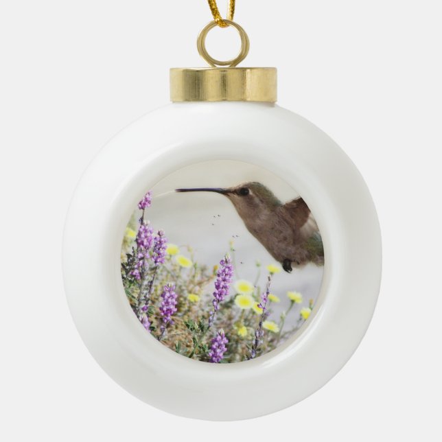 Boule En Céramique Colibri et Art numérique Fleur sauvage (Devant)