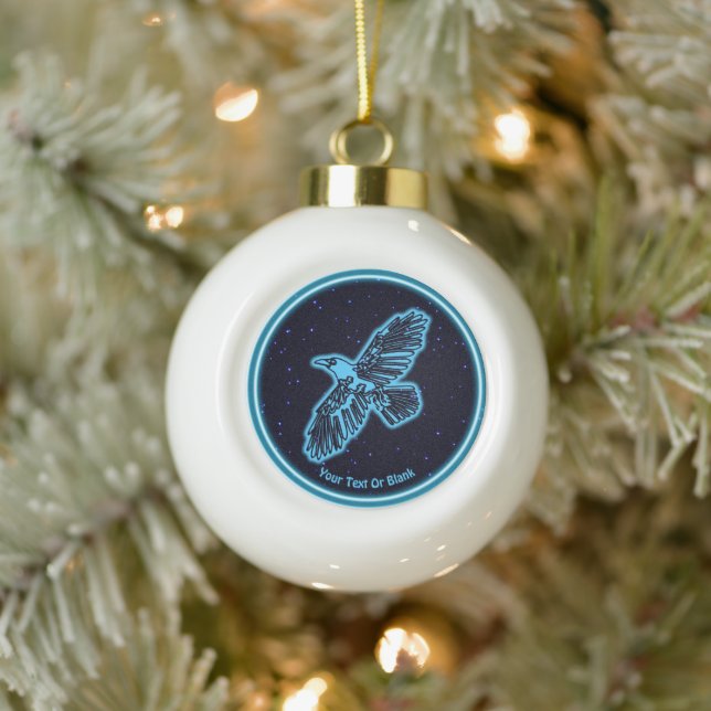 Boule En Céramique Corbeau bleu brillant sur les étoiles (Arbre)