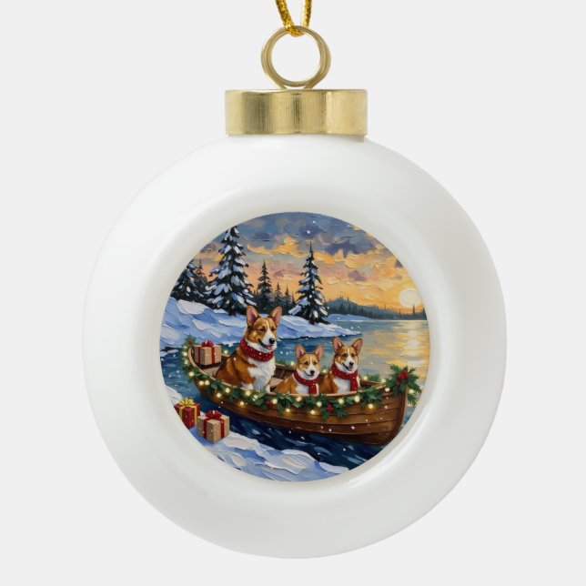Boule En Céramique Corgi Christmas Boat Holiday (Devant)