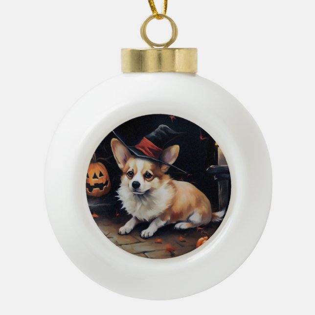 Boule En Céramique Corgi Citrouille Halloween effroi (Devant)