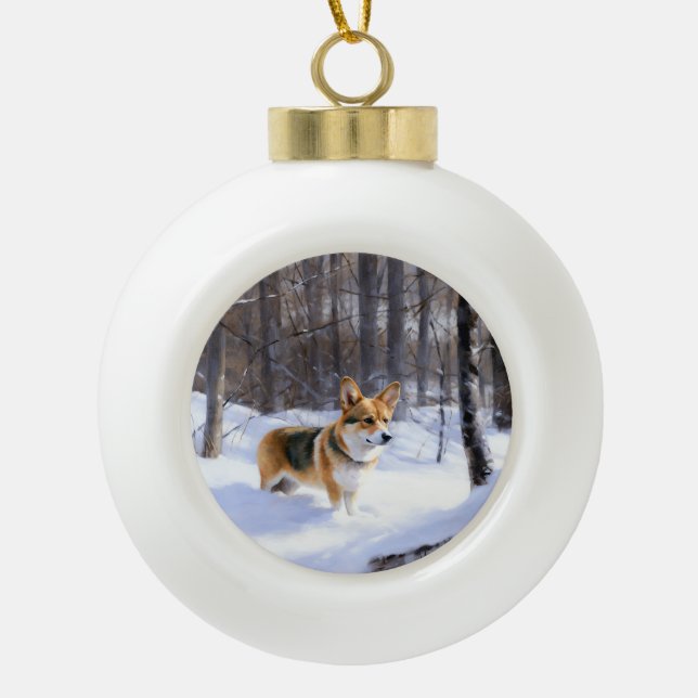 Boule En Céramique Corgi laisse neiger Noël (Devant)