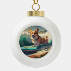 Boule En Céramique Corgi  Plage Surf Peinture