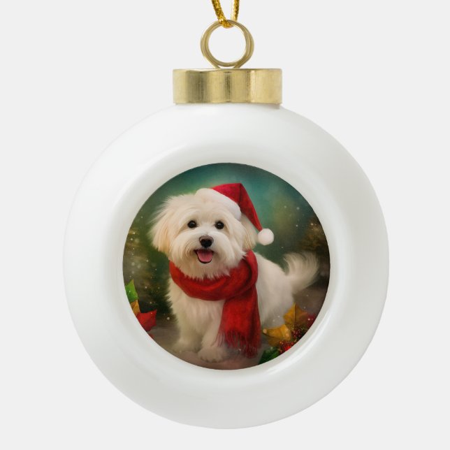Boule En Céramique Coton De Tulear Chien dans la neige Noël (Devant)