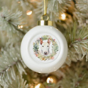Boule En Céramique Coupe de fête de la couronne de Noël Bull Terrier