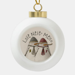 Boule En Céramique Couples de bonhomme de neige de Noël