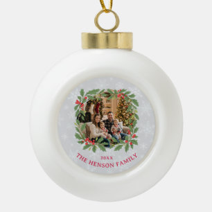 Boule En Céramique Couronne de houx élégante Joyeux Noël Photo