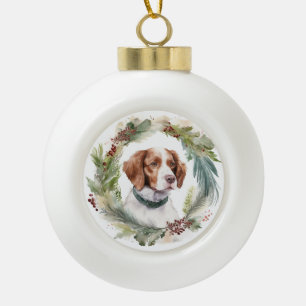 Boule En Céramique Couronne de Noël Brittany Spaniel Chien de fête