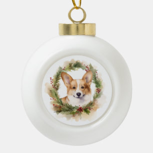 Boule En Céramique Couronne de Noël Corgi Chien de fête