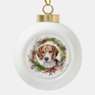 Boule En Céramique Couronne de Noël festive de Beagle
