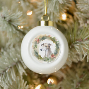 Boule En Céramique Couronne de Noël Greyhound Puppy Festif