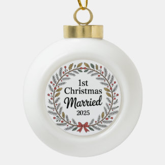 Boule En Céramique Couronne rustique élégante | 1er Noël de mariage