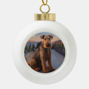Boule En Céramique Croisière de Noël Airedale : Un délice de vacances