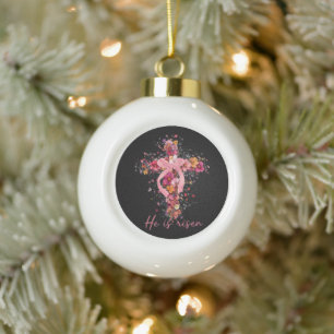 Boule En Céramique Croix florale 'Il est ressuscité'