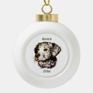 Boule En Céramique Croquis en tête de canine Brown Nom et année