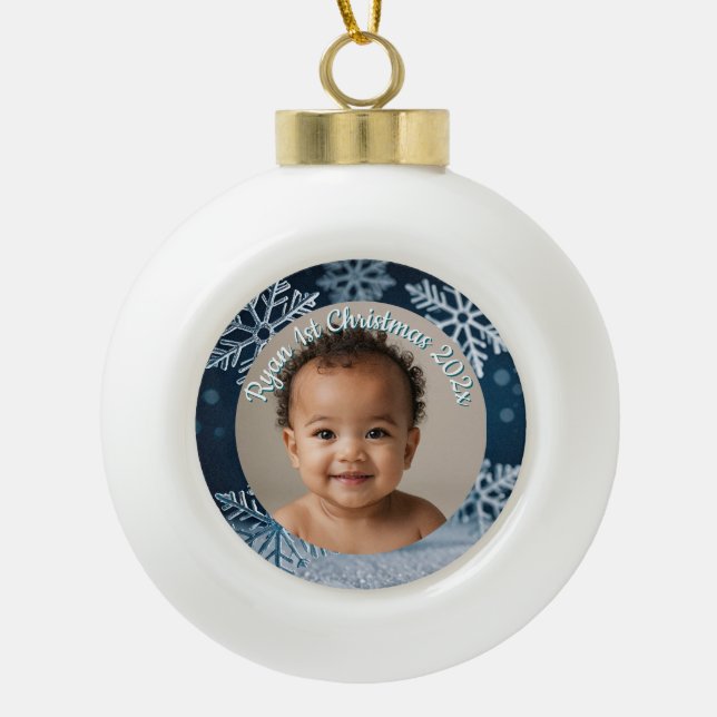Boule En Céramique custom photo Christmas snowflake ceramic ornament (Devant)