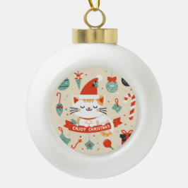 Boule En Céramique Cute chat Profitez de la saison de Noël