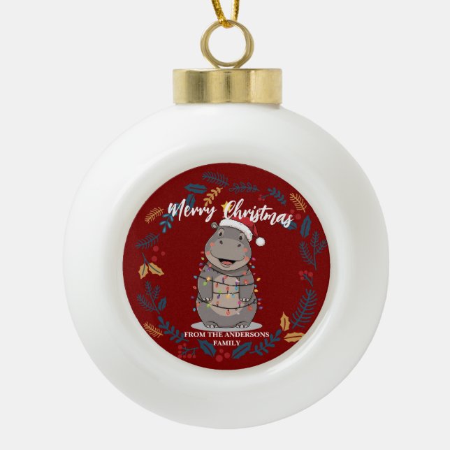 Boule En Céramique Cute Hippo christmas tree zoo animal Xmas Wealth f (Devant)