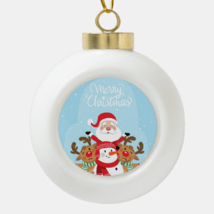 Boule En Céramique Cute Santa Claus, deer and snowman