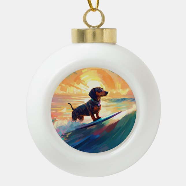 Boule En Céramique Dachshund Beach Surf Peinture (Devant)