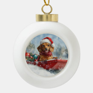 Boule En Céramique Dachshund Dog in Sledge Let it neige Noël