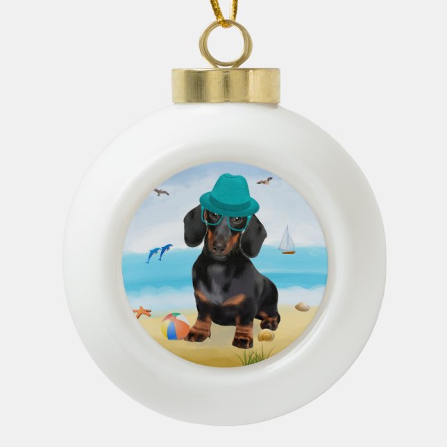 Boule En Céramique Dachshund Dog sur la plage (Devant)