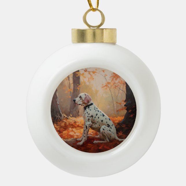 Boule En Céramique Dalmatien en automne Feuilles automne Inspirer (Devant)
