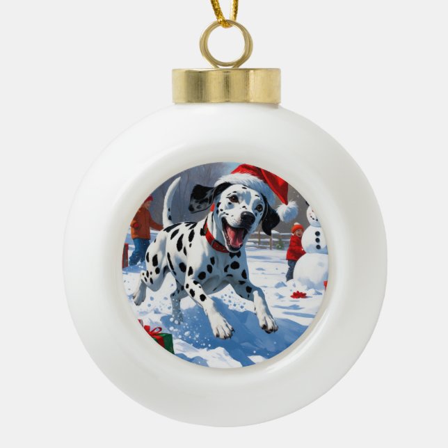 Boule En Céramique Dalmatienne coule dans la neige avec Casquette de  (Devant)