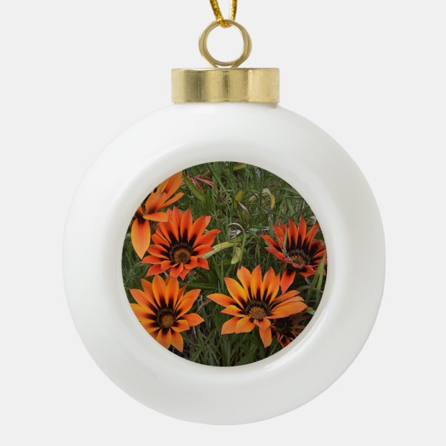 Boule En Céramique Décor de flocon de neige Gazanias orange et noir (Devant)