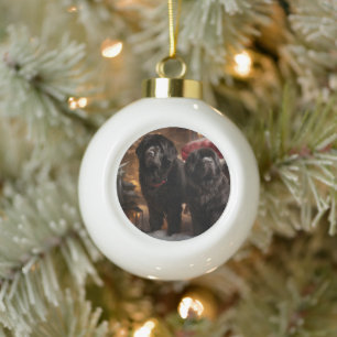 Boule En Céramique Décor de Noël au traîneau enneigé de Terre-Neuve