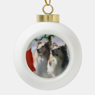 Boule En Céramique Des collies rugueuses rencontrent Noël Père Noël