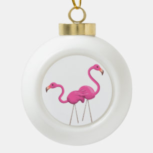 Boule En Céramique Deux Flamants roses roses se tenant ensemble