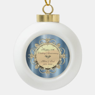 Boule En Céramique Diamants 50e anniversaire de Mariage en métal bleu