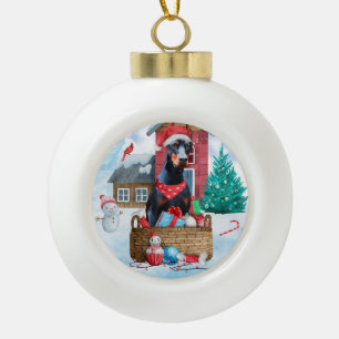 Boule En Céramique Doberman Chien dans la neige Maison de Chien de No