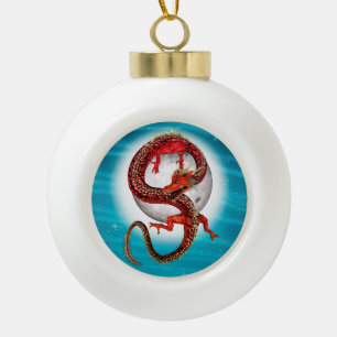 Boule En Céramique Dragon Lune Rouge Fantaisie Céleste Artistique