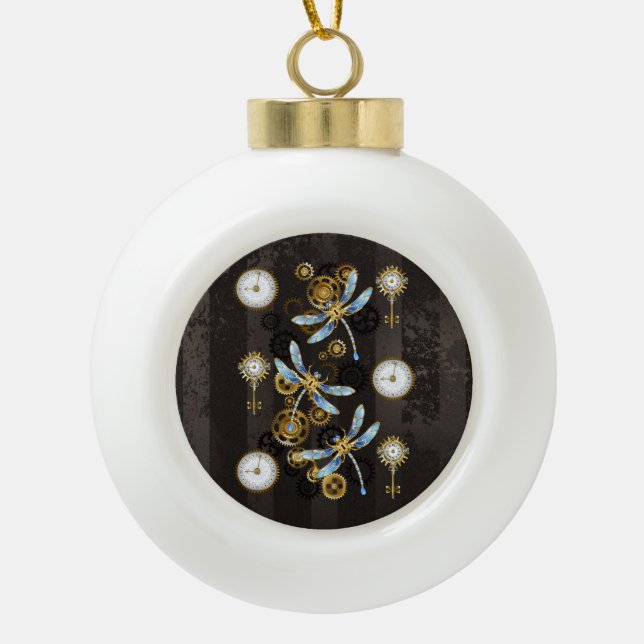 Boule En Céramique Dragonflies de Steampunk sur arrière - plan rayé b (Devant)