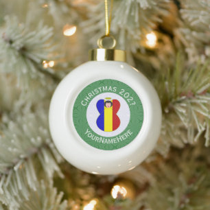 Boule En Céramique Drapeau de Noël ange roumain personnalisé 