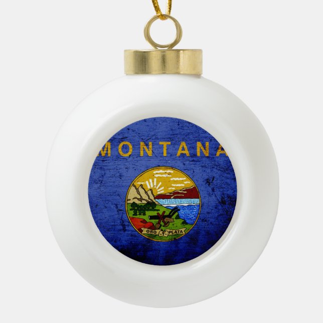 Boule En Céramique Drapeau grunge noir d'état du Montana (Devant)