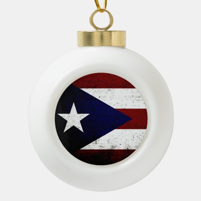 Boule En Céramique Drapeau noir de Porto Rico Grunge (Devant)